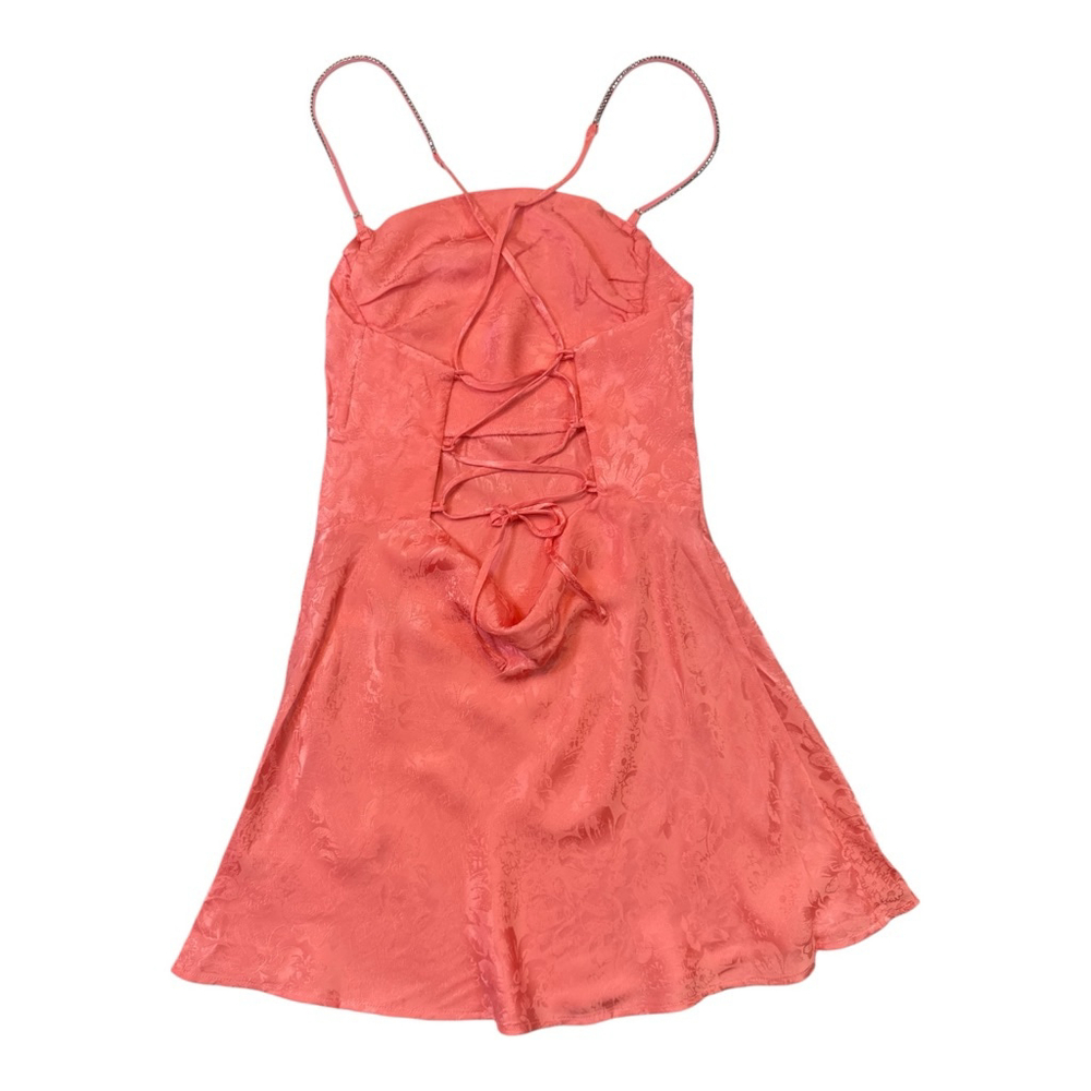 FOR LOVE & LEMONS Gabrielle Mini Dress Pink Satin Floral Rhinestone Strap XS - Picture 5 of 9
